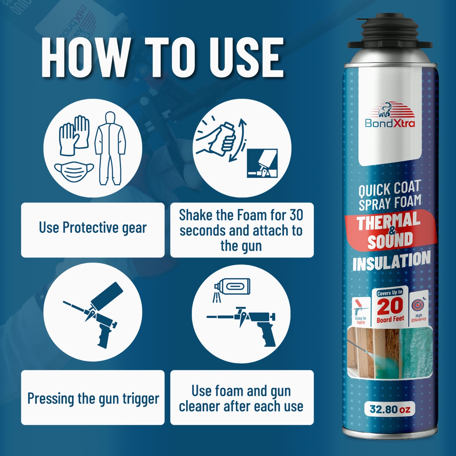 BondXtra Spray Foam Insulation Kit (24 x 32.80 oz/930 gr 480 Brd ft) Self Expan