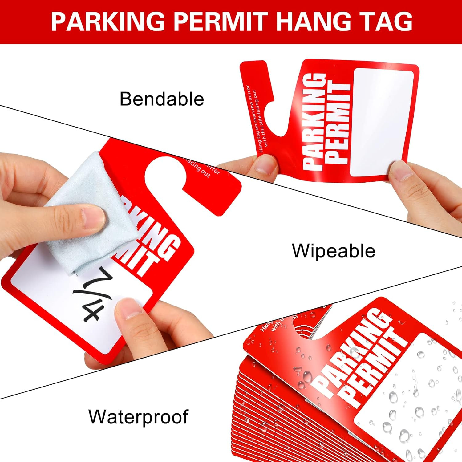 100 Pack Parking Permit Hang Tags Plastic Parking Placards PVC Hang Tag 3 X 5 In