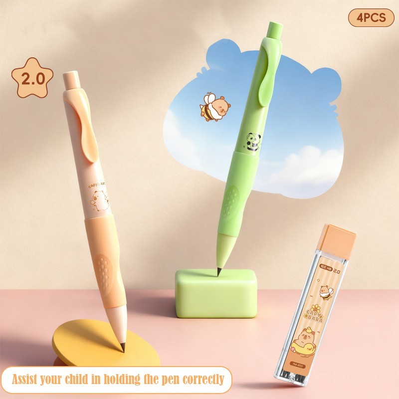 Panda/Capybara Cartoon Automatic Pencil Set – Four Pens + Refill Leads + Eraser