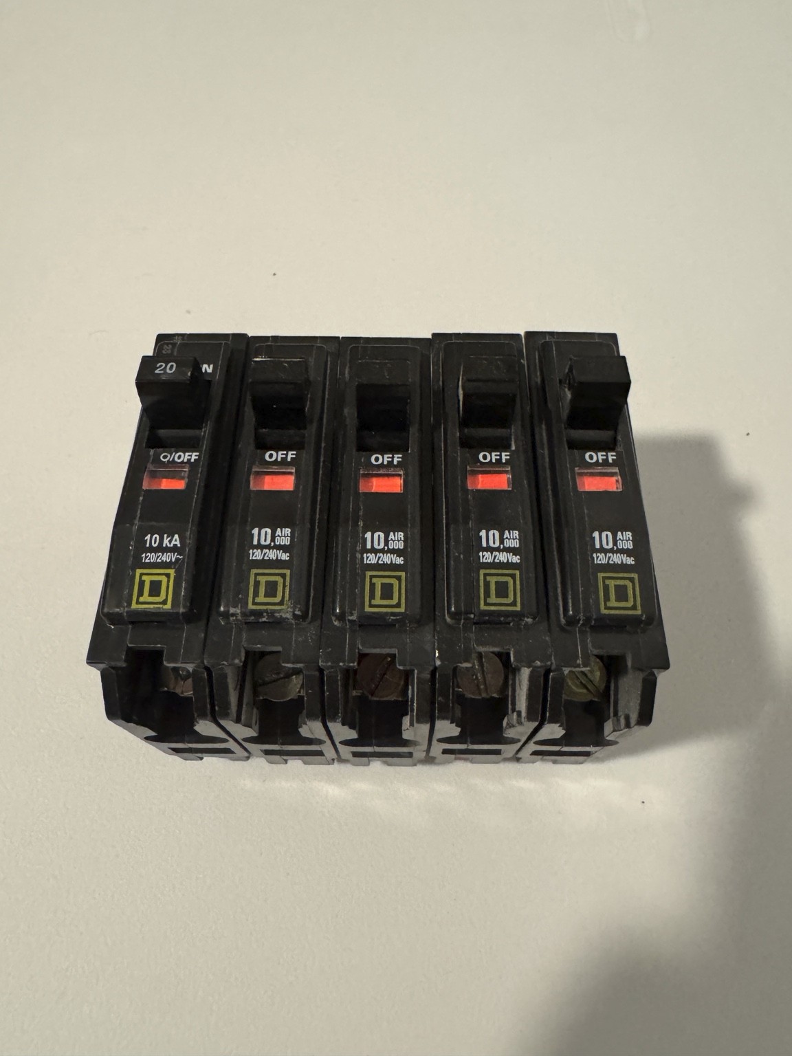 Lot of 5 Square D QO120 20 Amp Single Pole Circuit Breakers New Open Box