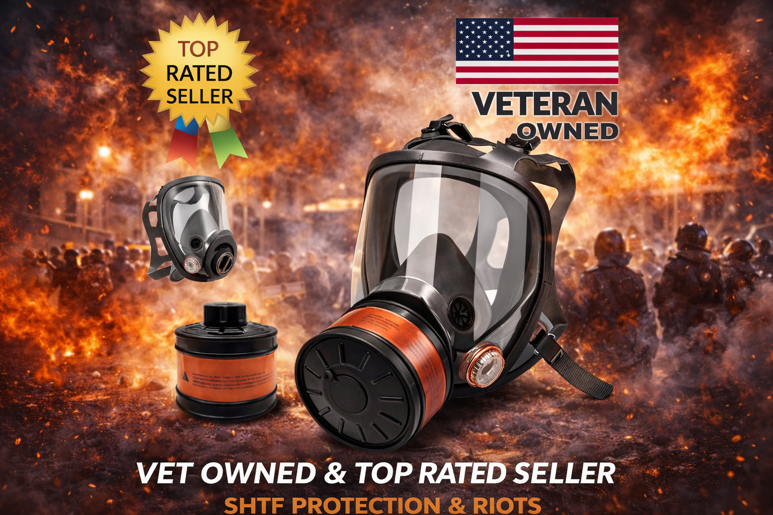 Full Face Gas Mask Respirator – Tear Gas Protection – Veteran Owned Seller Masks