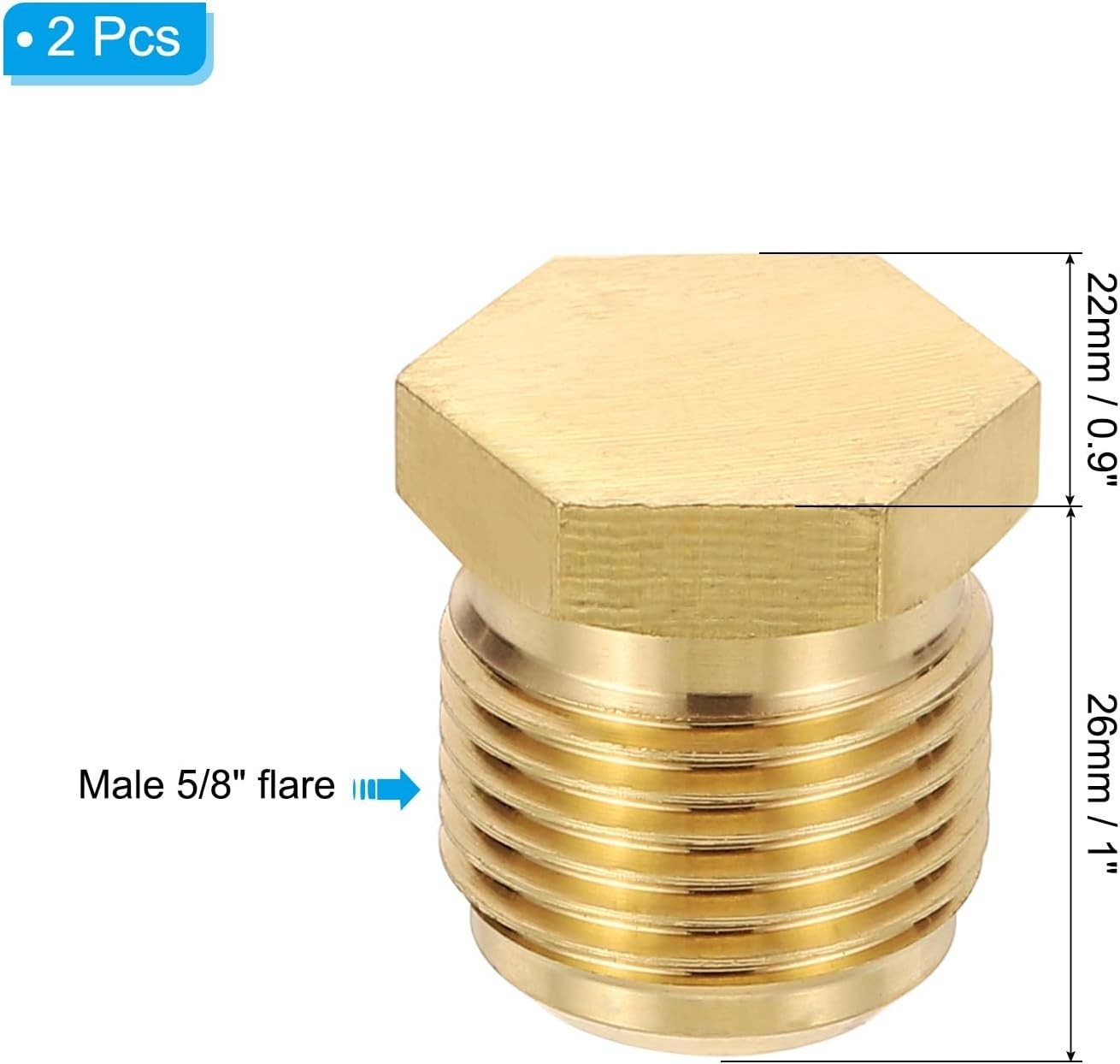 5/8″ Brass Flared Plug, 2 Pack 45 Degree SAE Seal Tube Fitting Hex Pipe Fittings