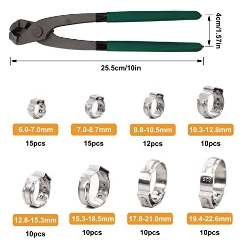 Single Ear Hose Clamps, Oetiker Clamps, 92Pcs6.0mm22.6mm Crimp Pipe Clamps As…