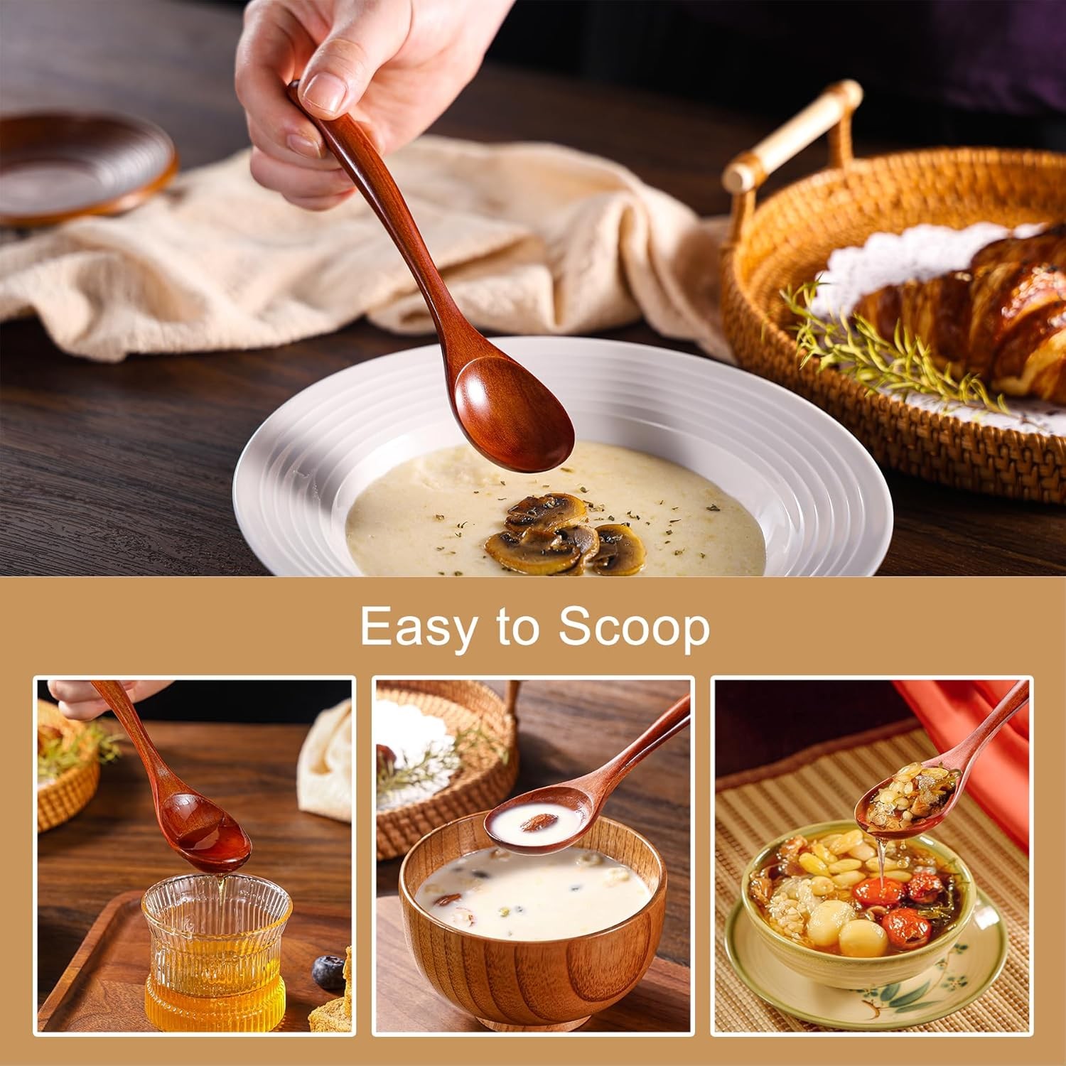 50PCS Small Wooden Spoons 6.7″ Soup Spoons Bulk for Eating with Stirring &