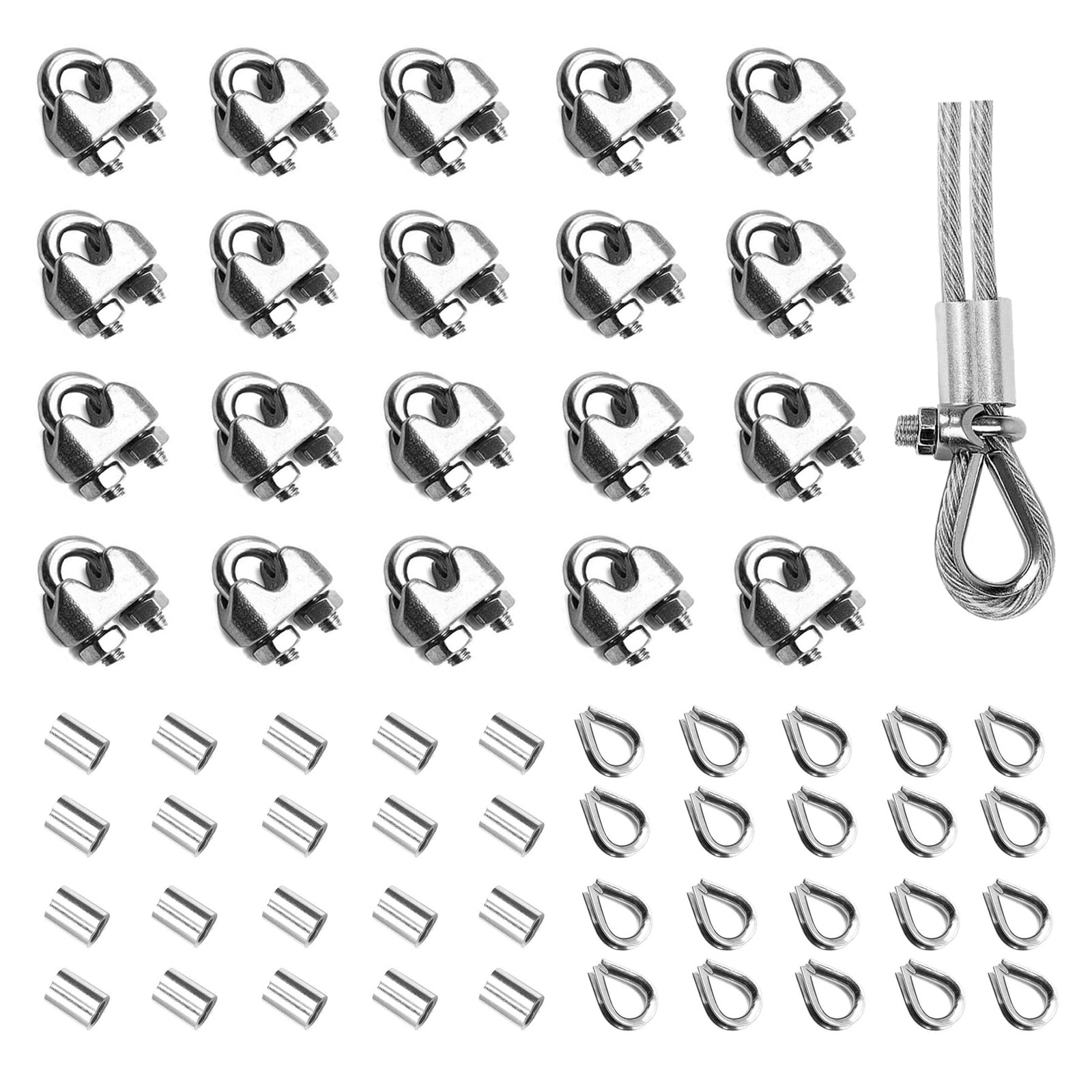 60PCS 1/8 Inches M3 Stainless Steel Wire Rope Cable Clip 60pcs-M3(1.5mm-3mm)