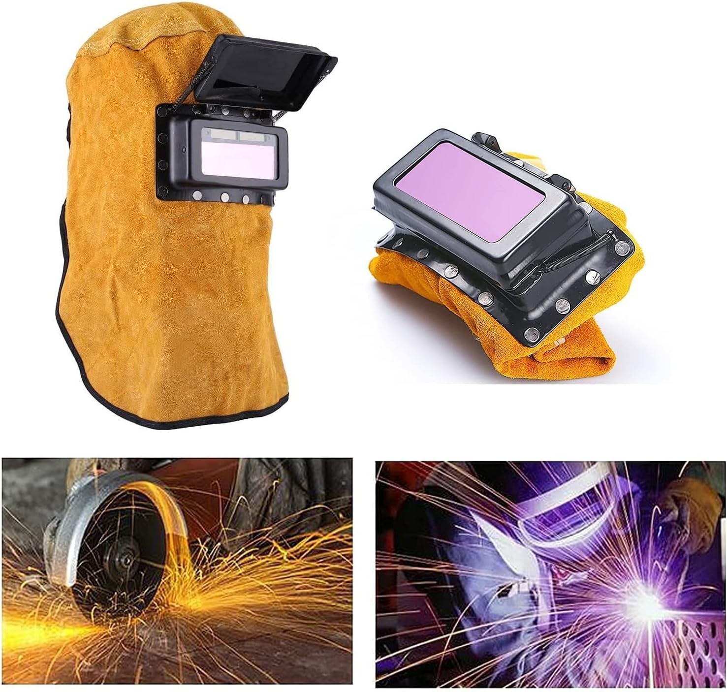 Solar Auto Darkening Filter Lens Welder Cow Leather Welding Helmet Mask Hood Cap
