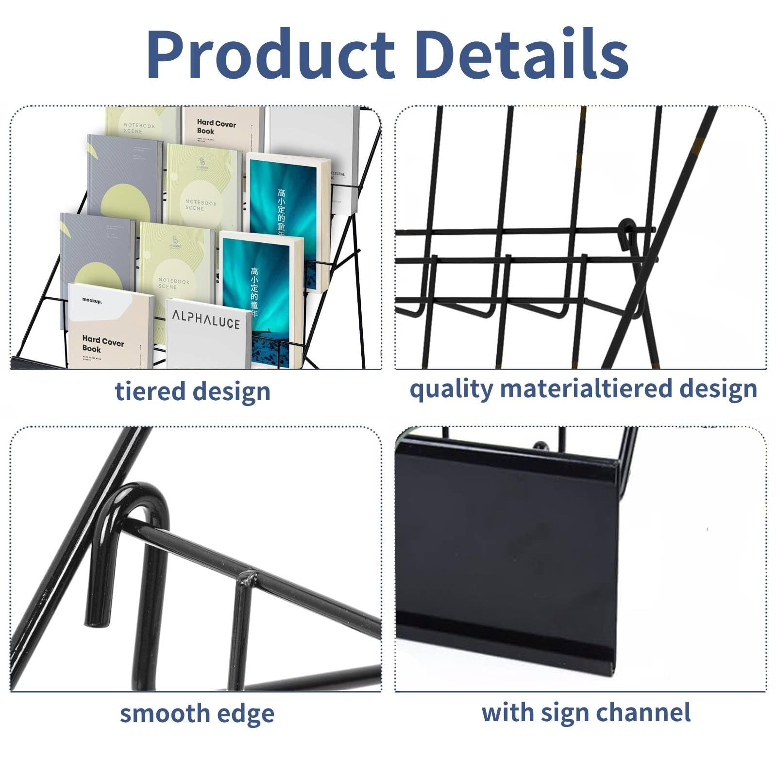 4-Tier Tabletop Book Display Rack, Magazine and CD Holder, 16.14 x 17.95 x 17…