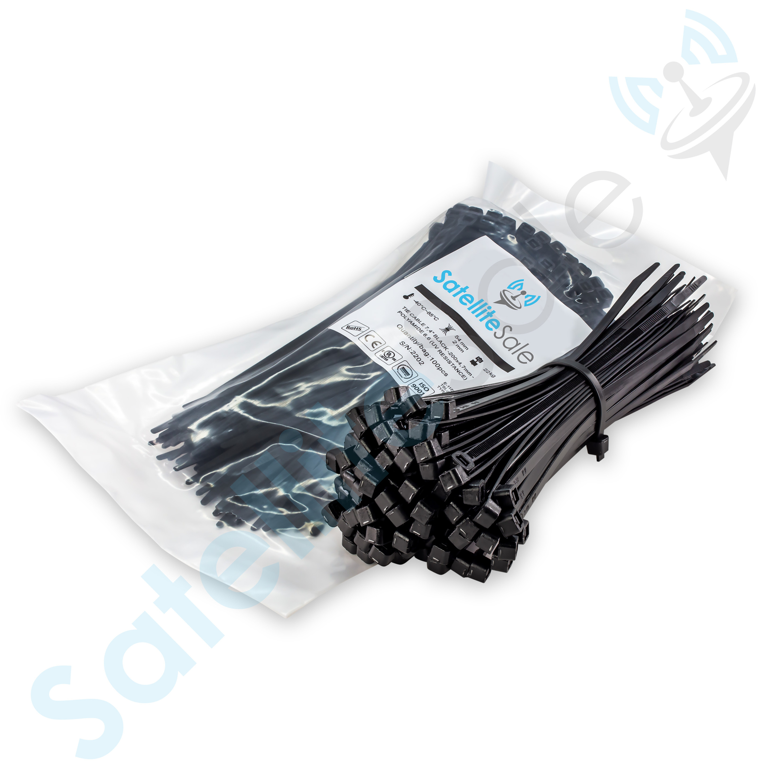 SatelliteSale Cable Wire Zip Ties Polyamide Black 7,4″, 200×4,7mm 1000pcs