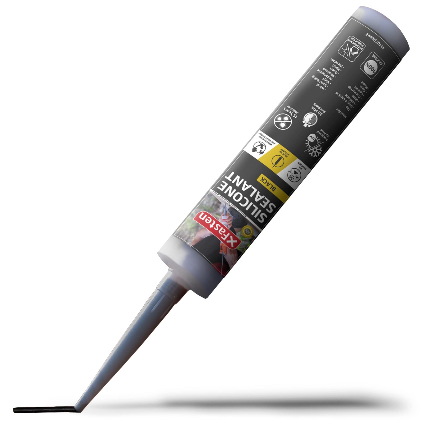 XFasten Silicone Sealant Waterproof Black Cartridge, 10.1 oz (Single Pack) Bl…