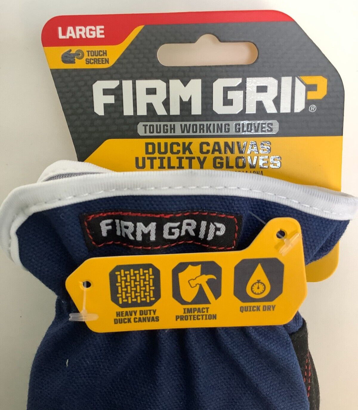 Firm Grip Duck Canvas Utility Gloves, Large, Touch Screen, Navy Blue, 3 Lot