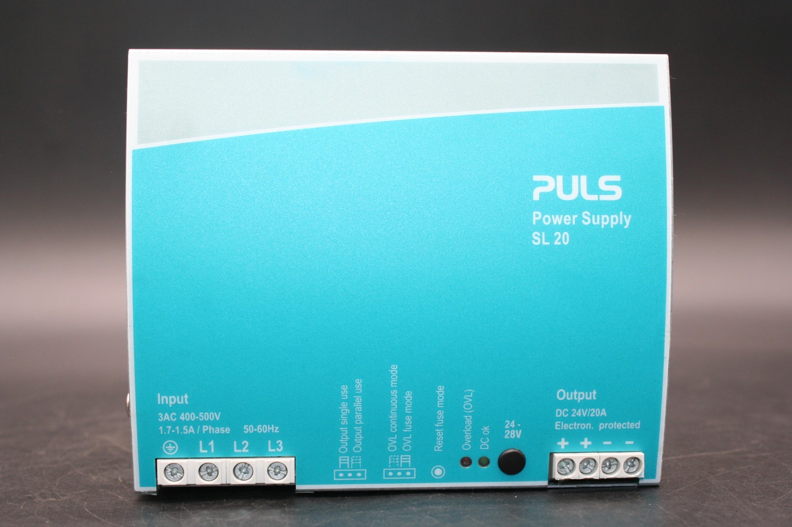 One (1) PULS SL20.310 Power Supply, 3 Phase, 480W, 400-500V AC, 24-28V DC