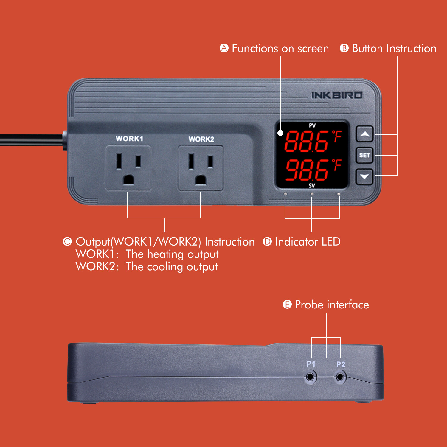 1800W Temperature Humidity Sensor Controller Humidistats Thermostats ITC-608T CF