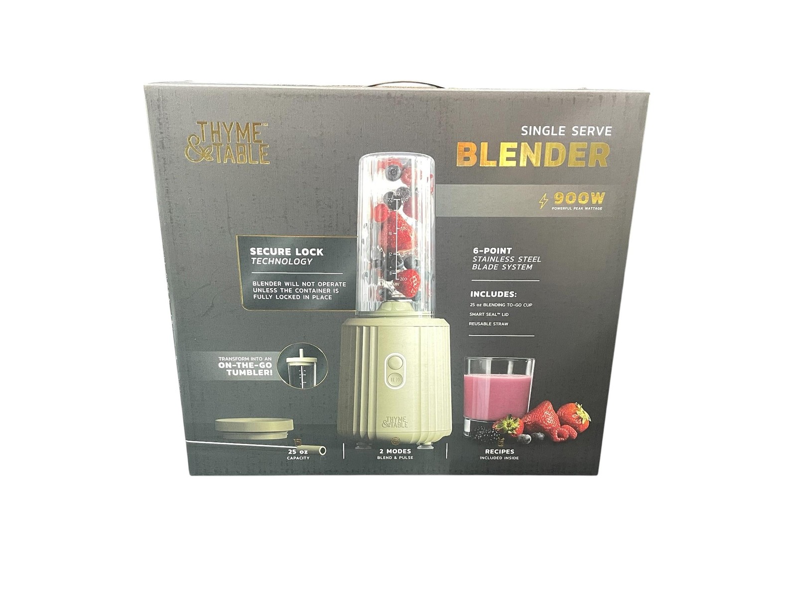 Thyme & Table 900 W 25 oz Single Serve Blender Tritan Vessel Eucalyptus Green