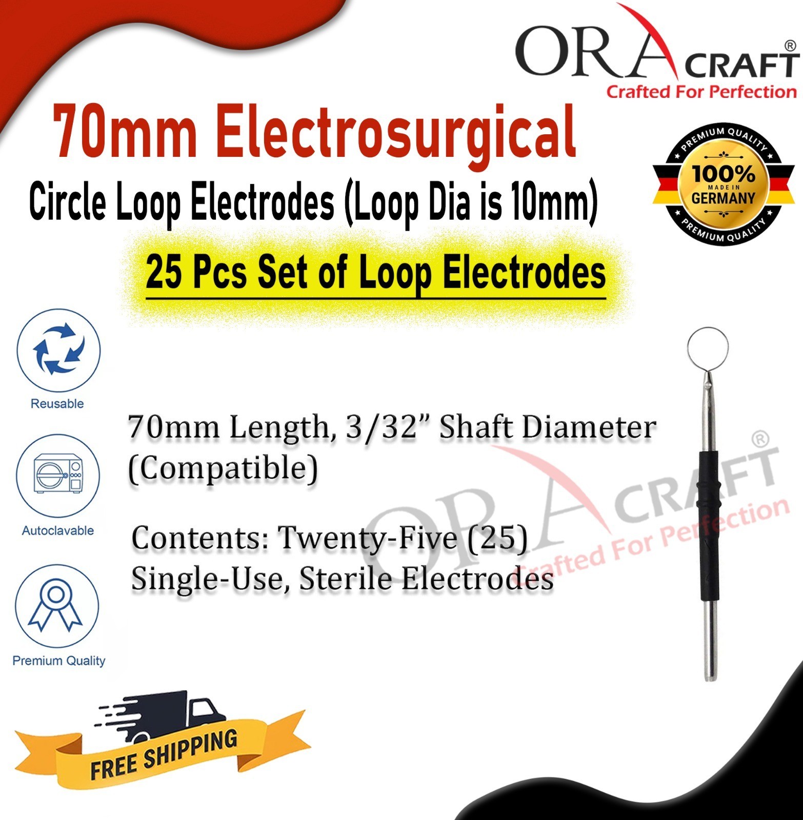 ESU Diathermy Electrosurgical Circle Loop Electrodes 25Pcs Set Cautery Tip CE