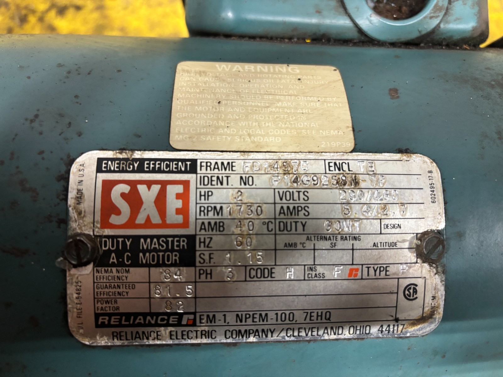 Reliance electric M94892 Size 140GM21A 50 Ratio 2.69Hp 1750in Rpm Motor Specs
