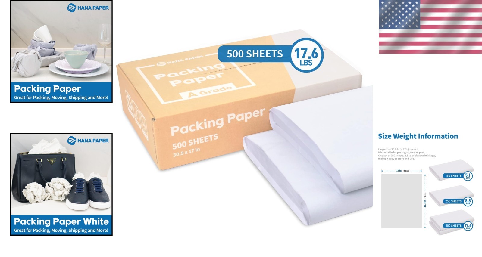 500 Sheets 30.5″ x 17″ Large A-Grade Packing Paper – Ideal for Moving & Shipping