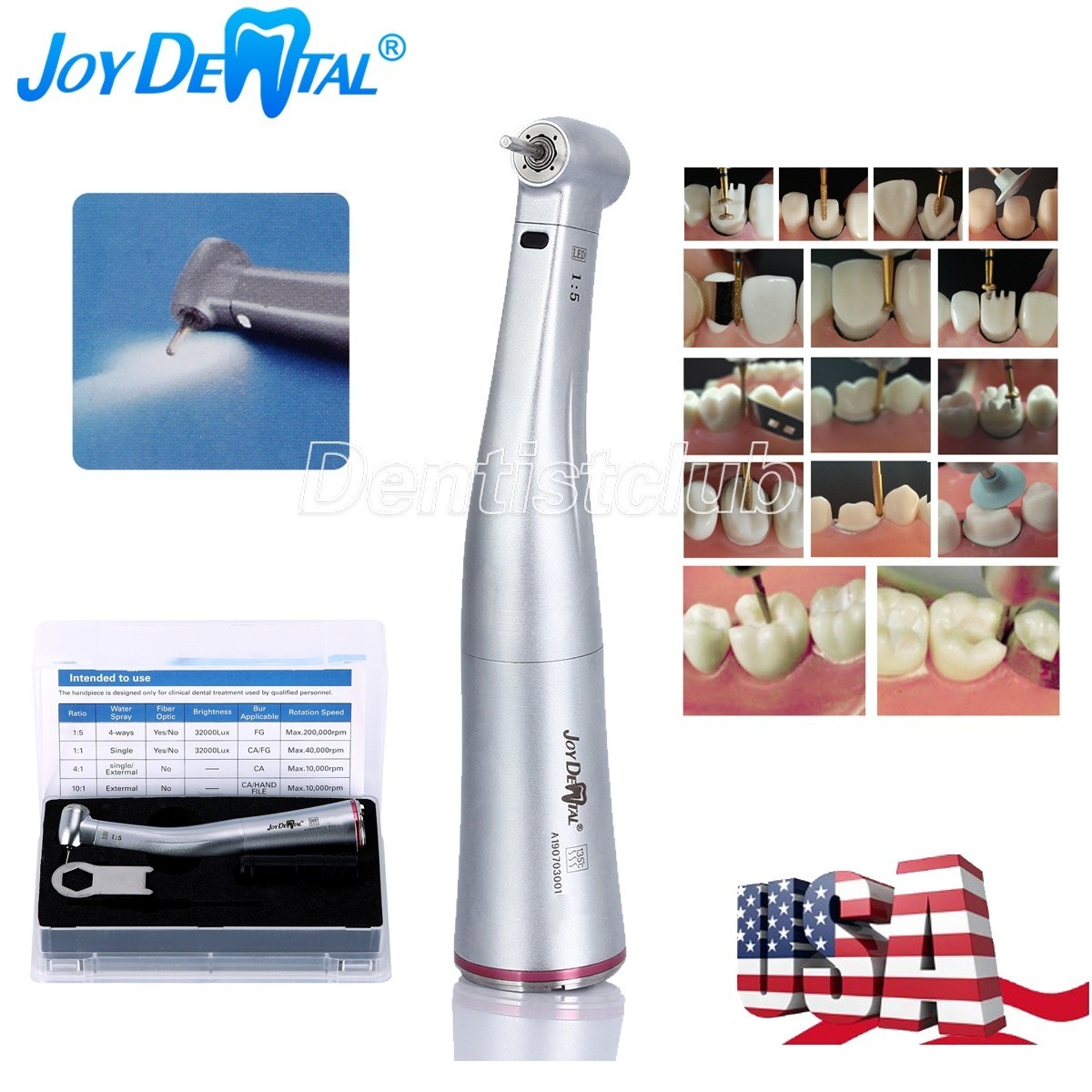 AZDENT Dental Electric LED Micro Motor Brushless / LED 1:5 Increase Contra Angle