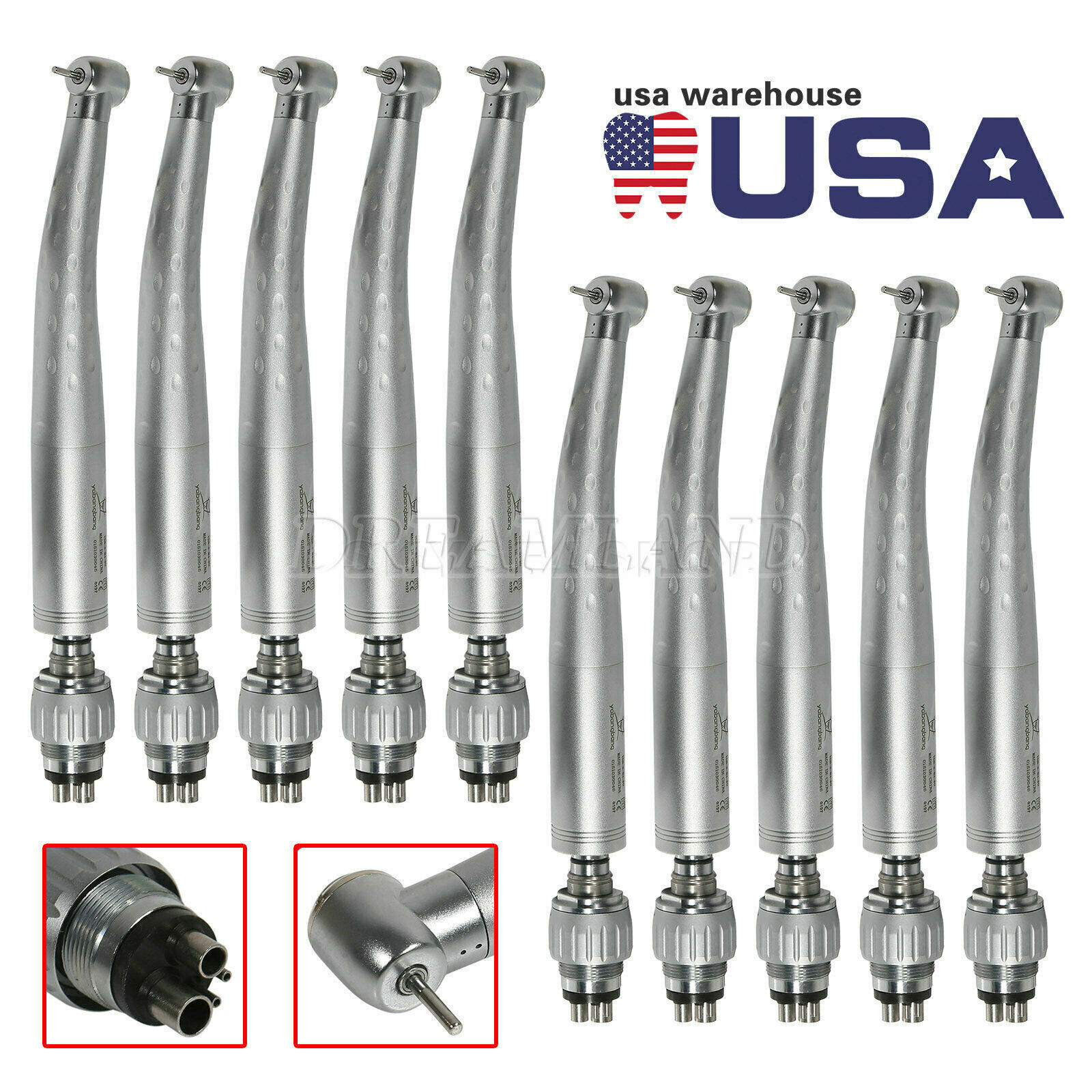 10 Dental High Speed Handpiece with 4 Holes Quick Coupler Swivel Connector