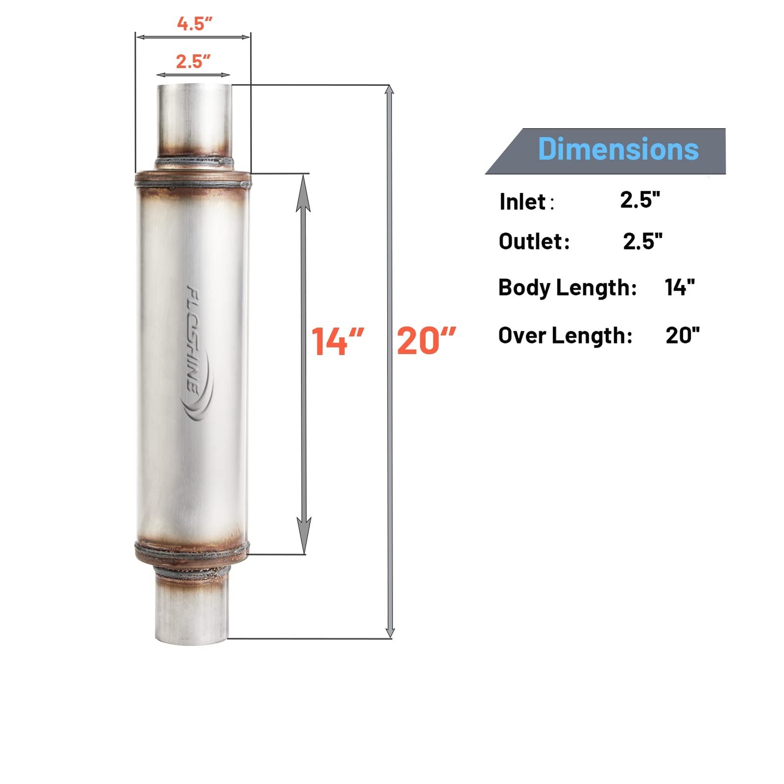 Exhaust Muffler Universal Stainless Steel Straight Through Design,Resonator S…