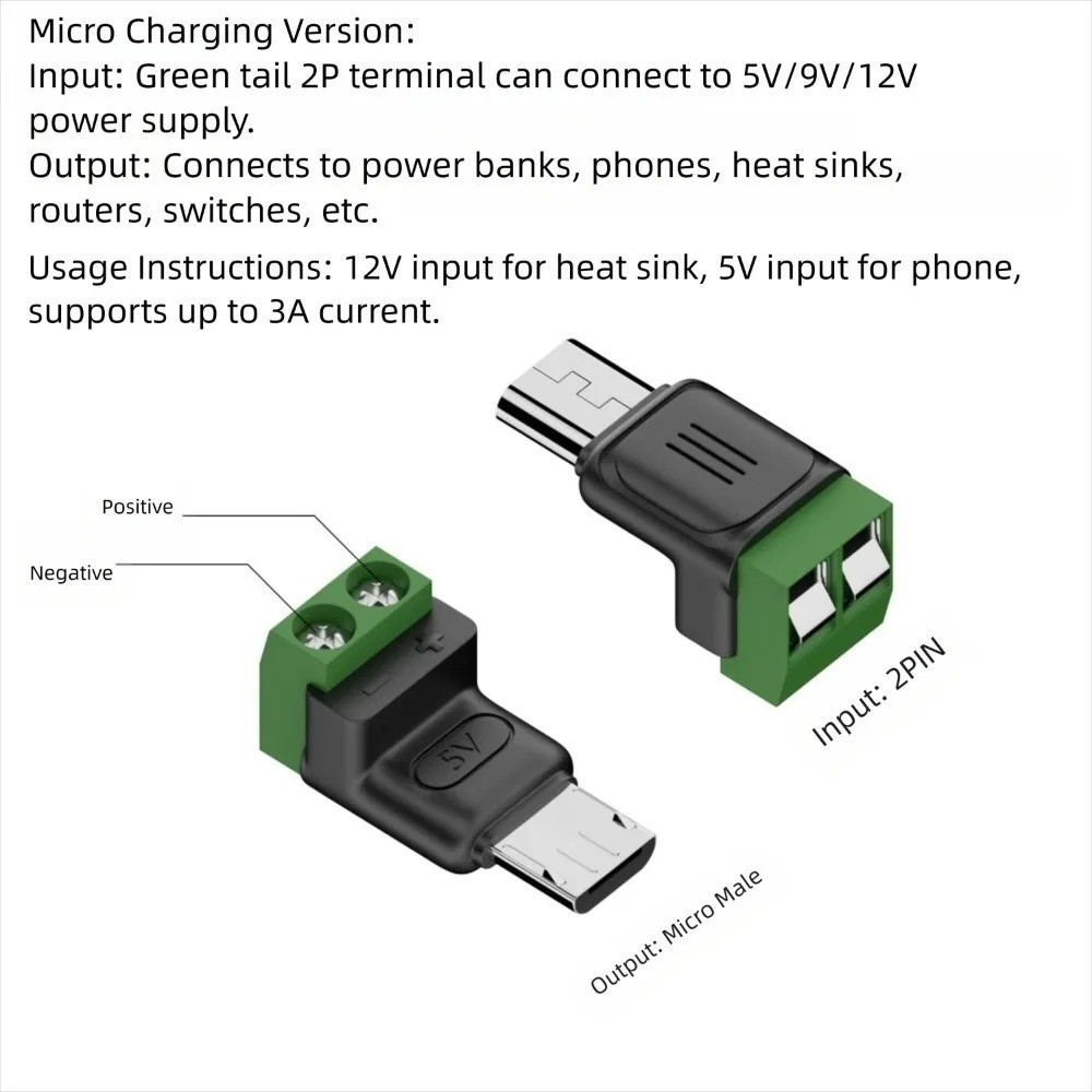 USB Type C Solderless Connector Screw Terminal Adapter Male to 2 Pin 10 PCS