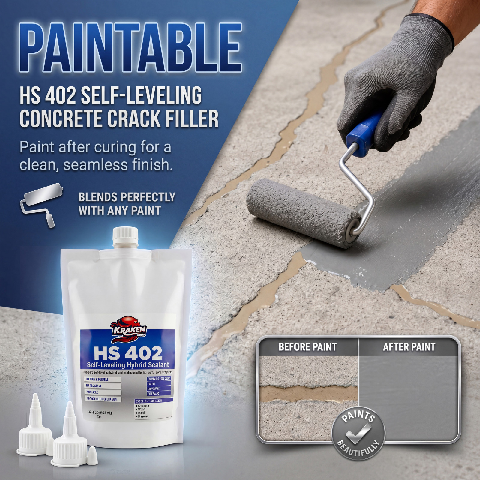 Kraken Bond HS 402 Self-Leveling Hybrid Sealant, 32fl.oz 24 Pack – Tan