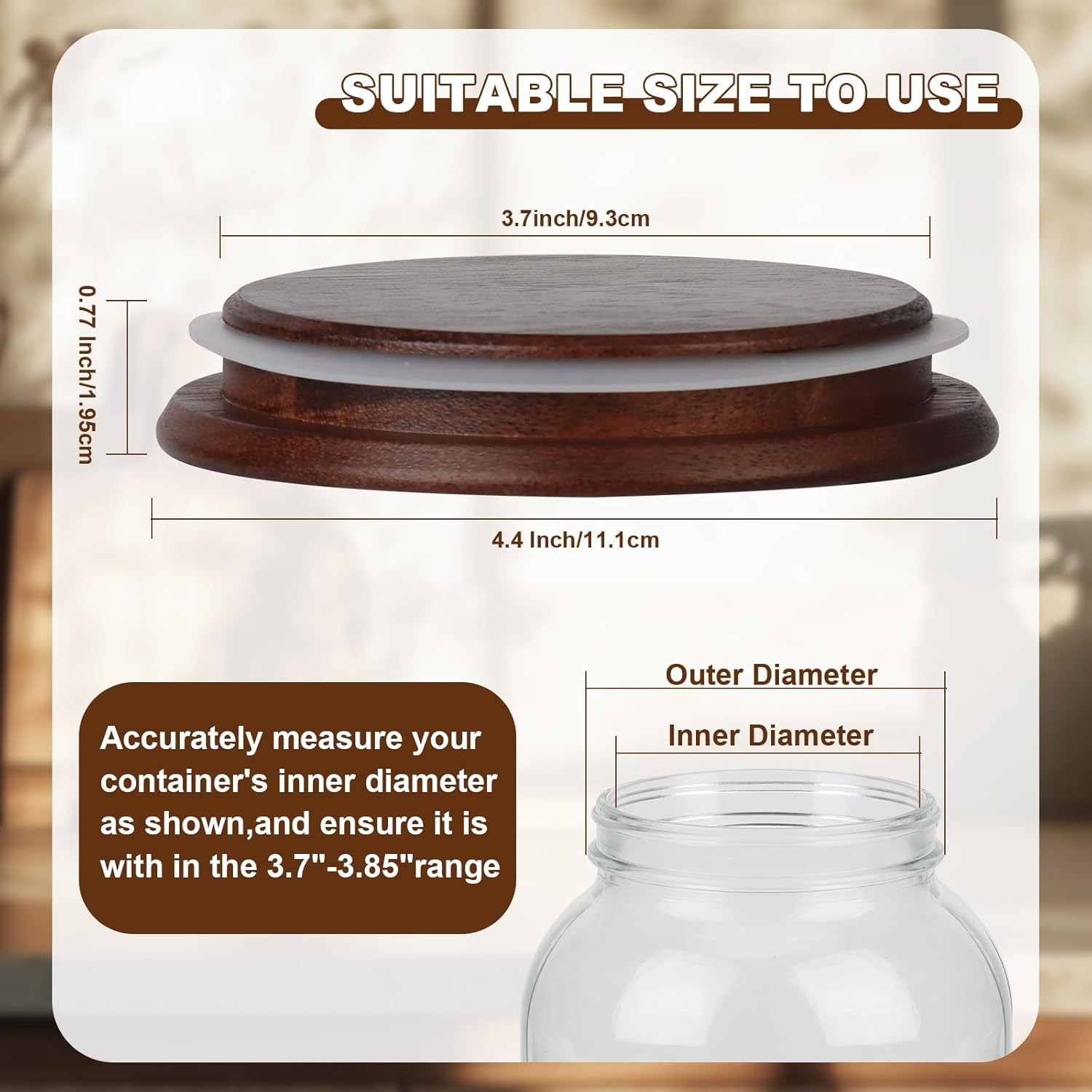 2 PCS 1 Gallon Mason Jar Lids Wooden Fits 3.7 Inch Inner Dia Replacement Mason