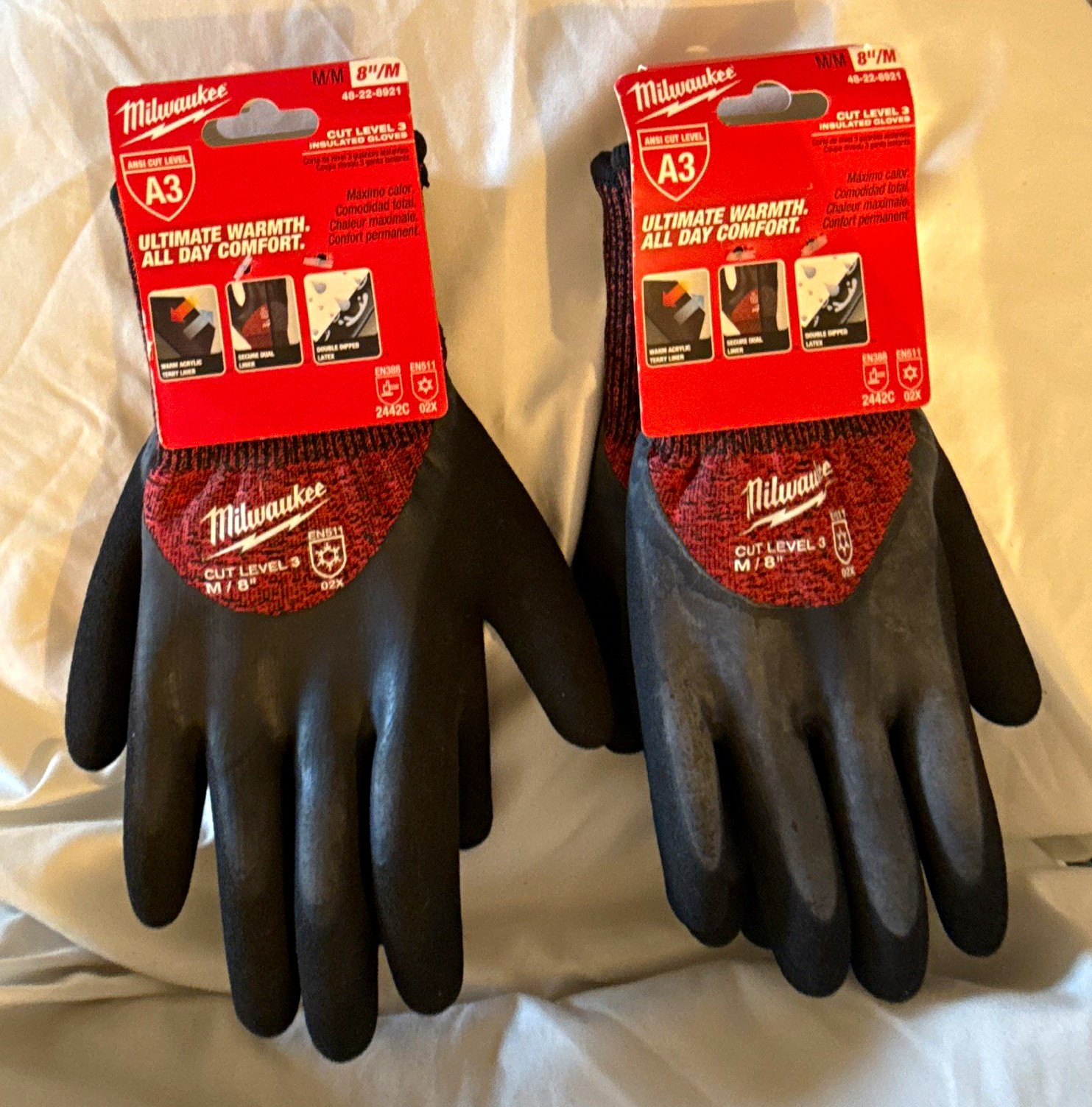 Milwaukee Cut Level 3 All Day Comfort Work Gloves, Size M, 48-22-8931 Two pairs