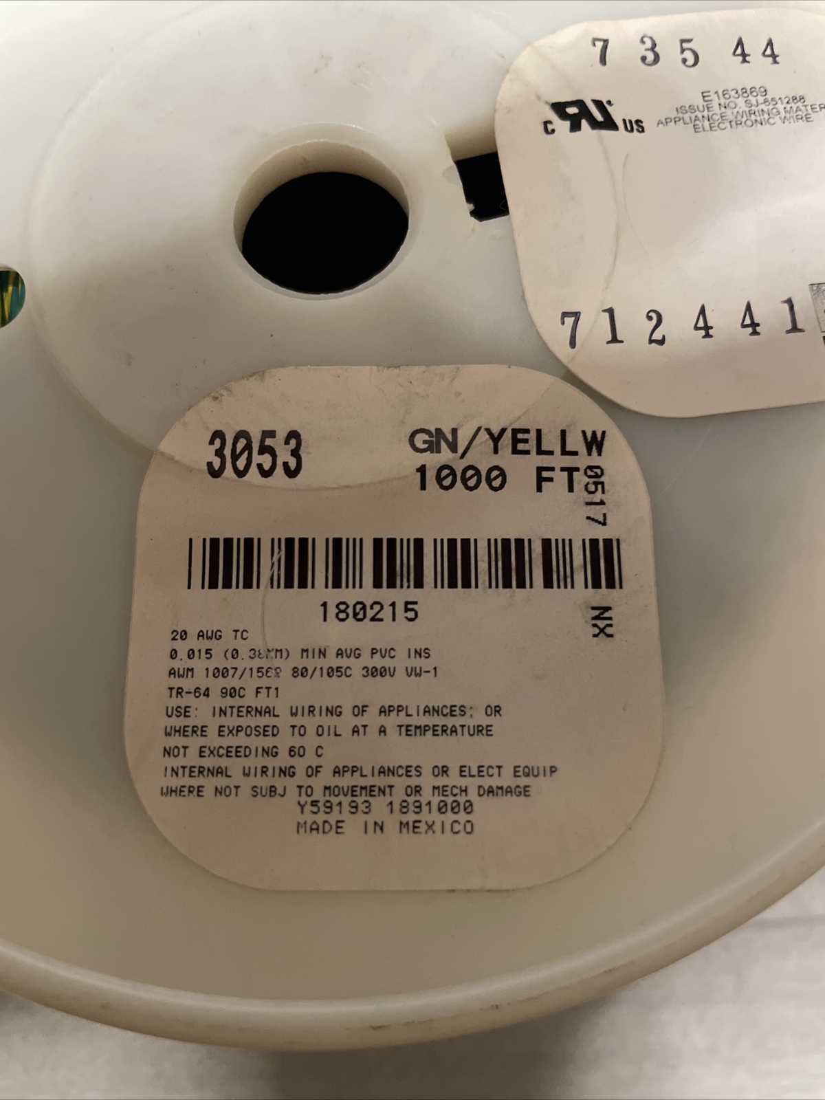 Alpha Wire 3053 Green/Yellow 20 AWG TC 80/105C 300V **1,000’ Roll**