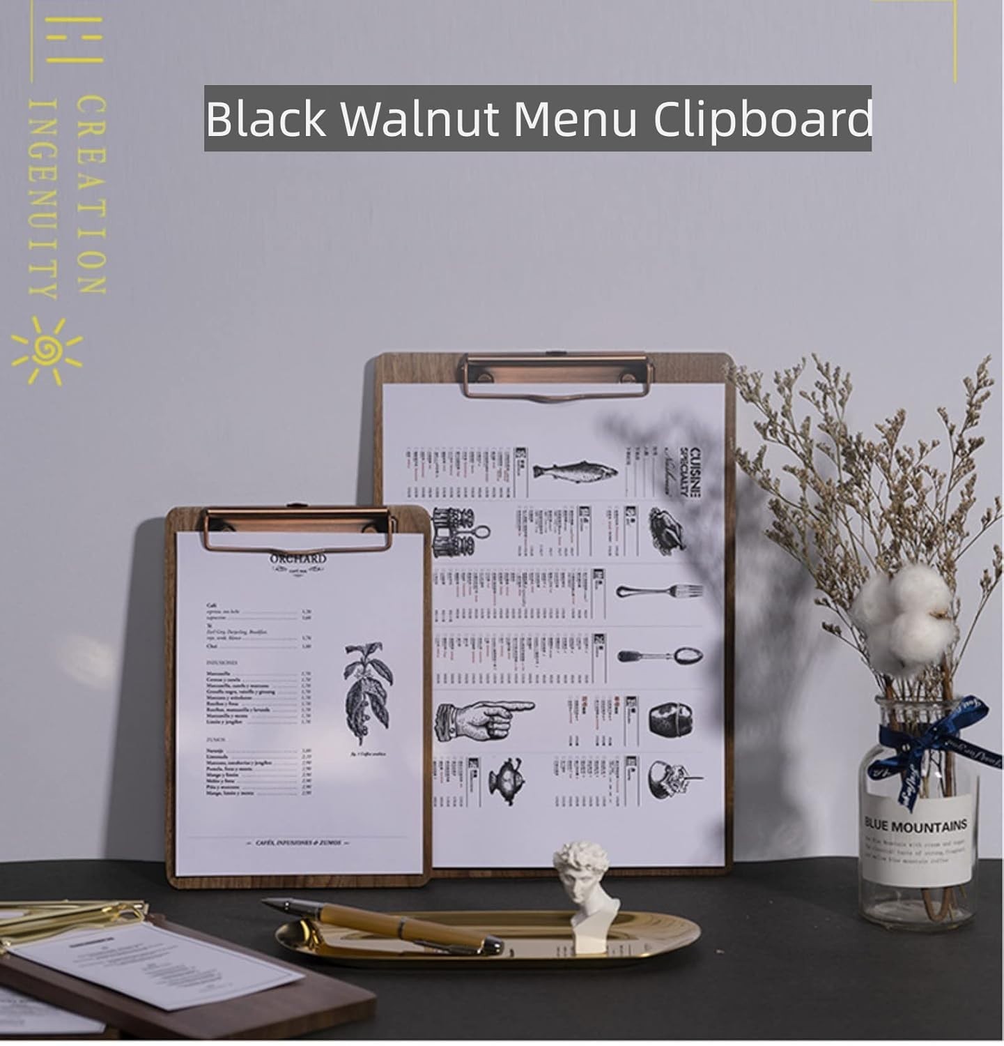 Solid Hardwood Walnut Clipboard with Stand Set – Ideal for Menu Display, Receipt