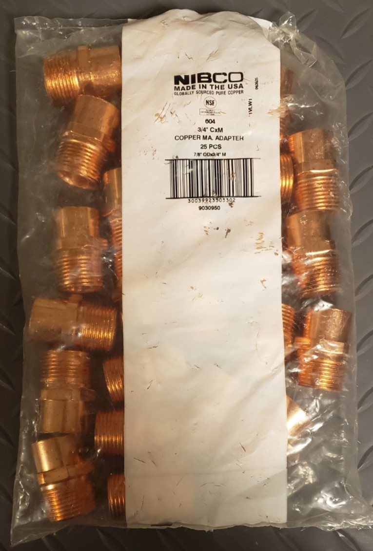 Nibco Copper Male Adapter 3/4″ CxM 7/8 OD X 3/4MNPT 9030950 NEW Qty.- 25