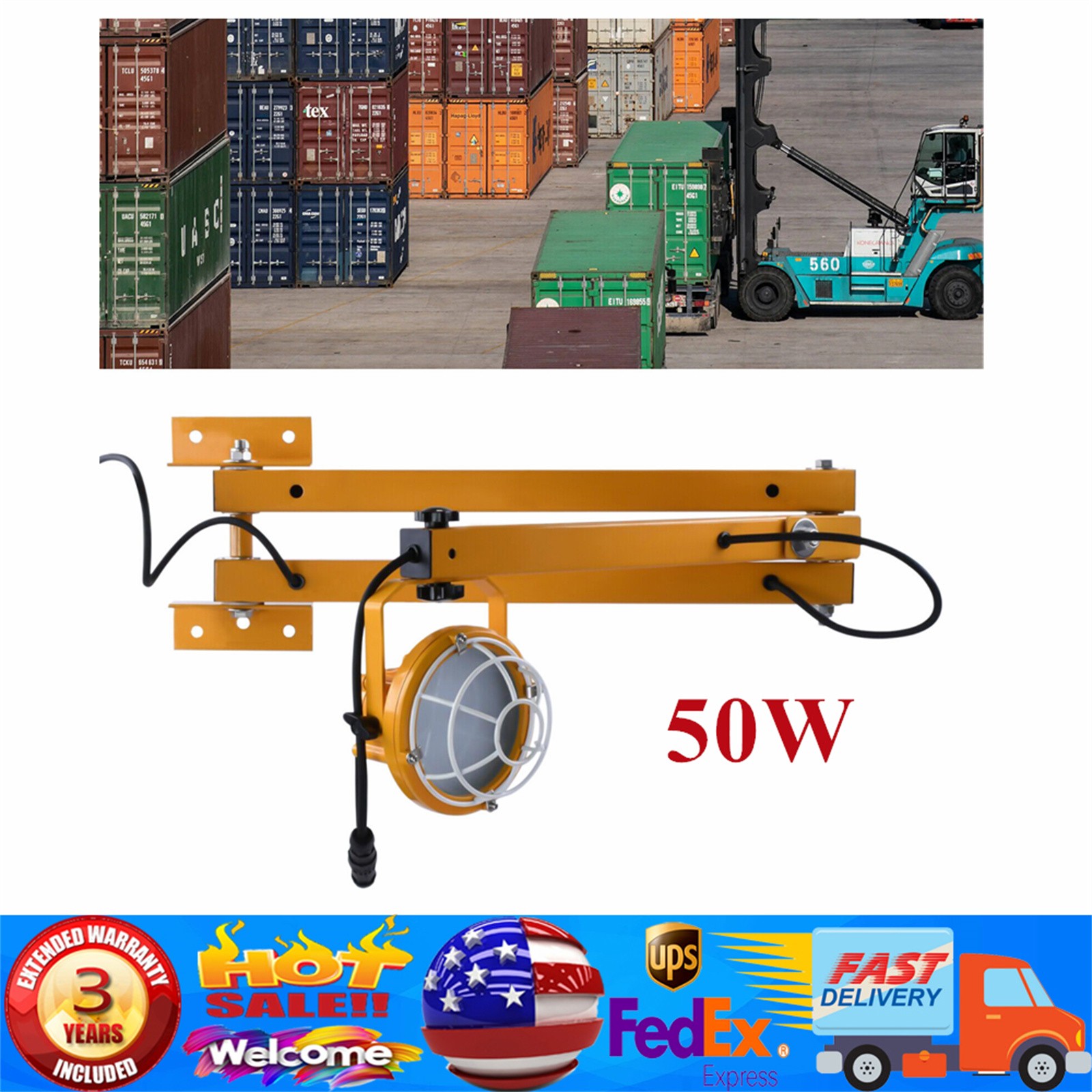 50W LED Loading Dock Light 40″ Double Swing Arm Dock Light 6000 Lumen IP65 US.
