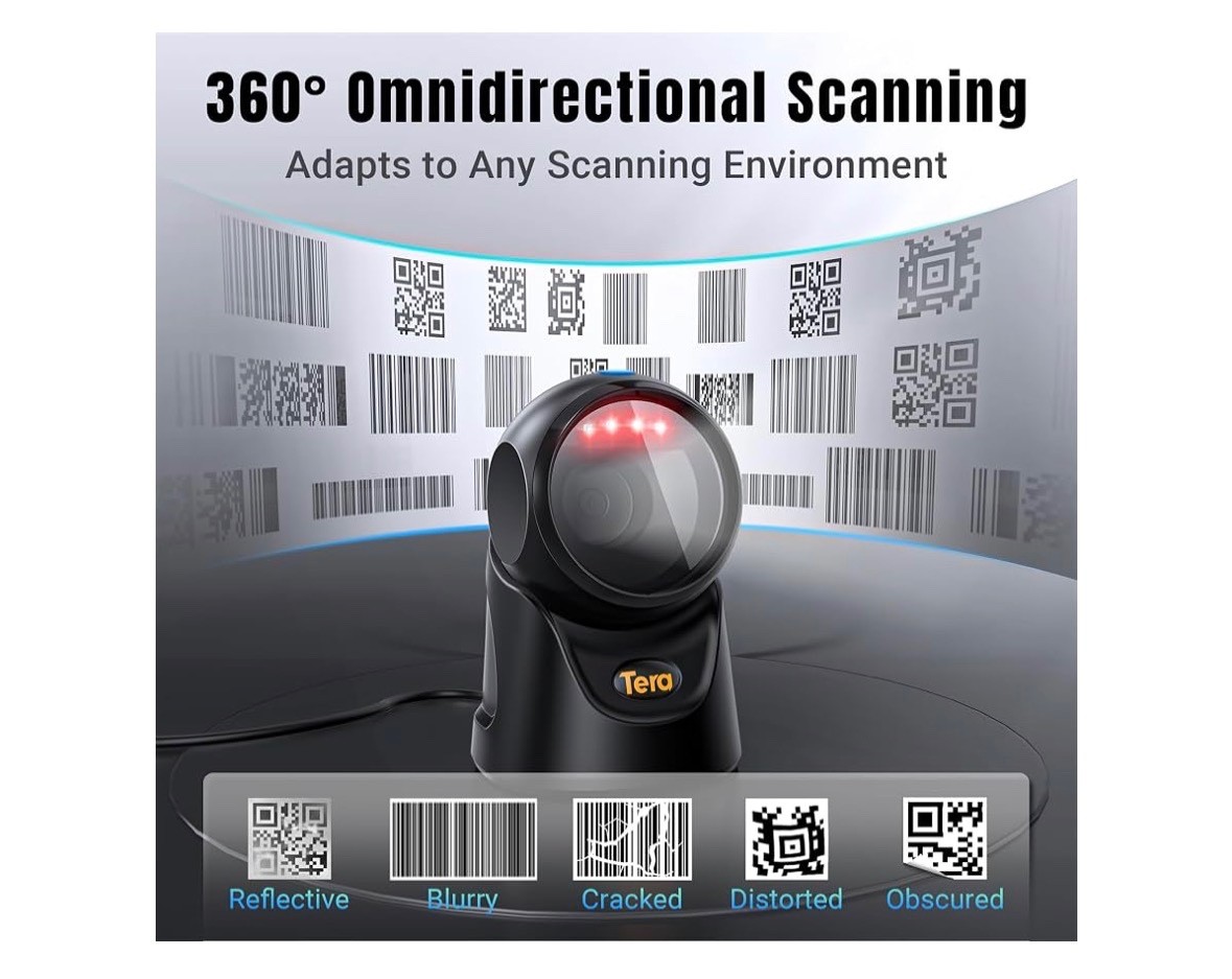 Tera Barcode Scanner Handsfree Omnidirectional 1D 2D QR USB Wired Model 9700