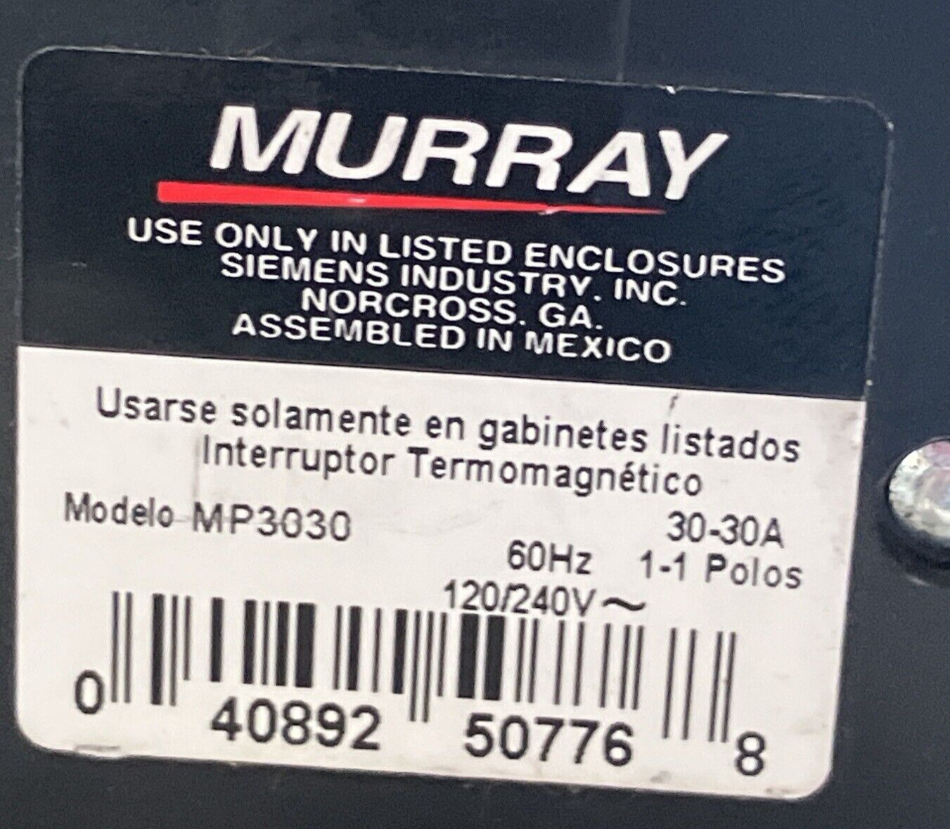 MURRAY MP3030 30A 120V/240V 1-POLE CIRCUIT BREAKER New!! CTL