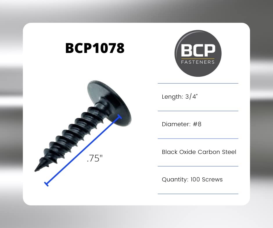BCP Fasteners #8 x 3/4″ 100 Qty Phillips Black Mod Truss Head Screws (BCP1078)