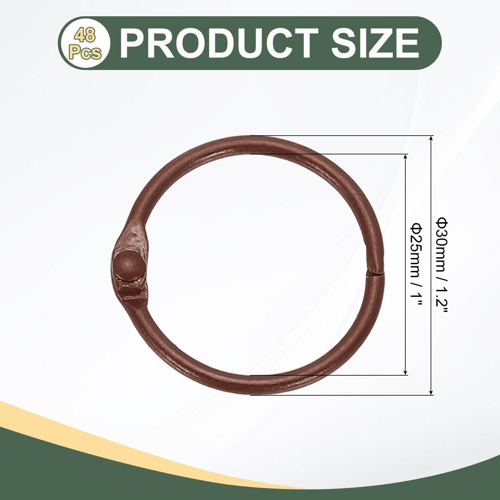 48Pcs Loose Leaf Binder Rings, 1.2 Inch Metal Open Card Rings, Brown