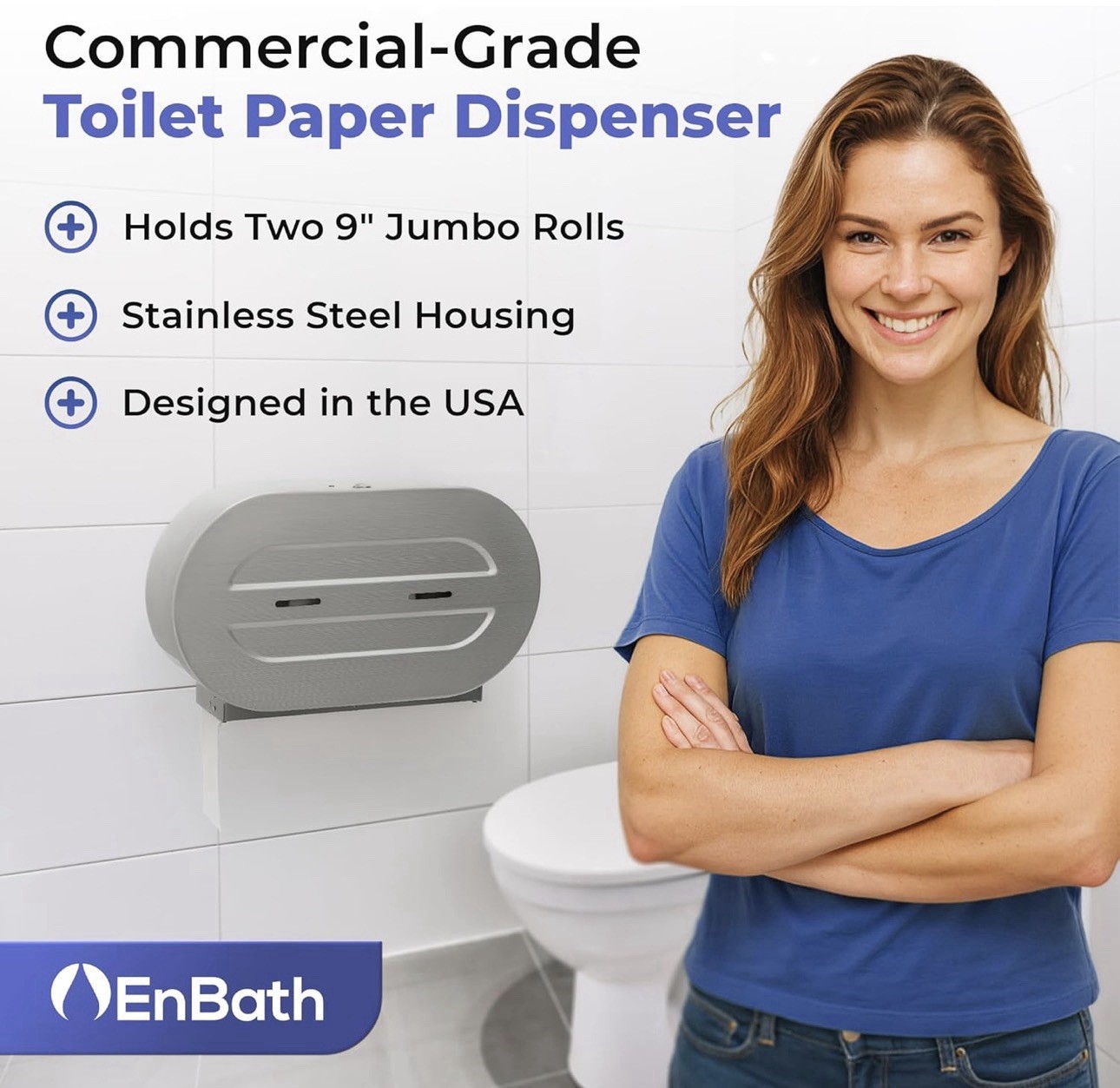 Double Jumbo Toilet Paper Dispenser, Stainless Steel Commercial Dual Roll, Lock