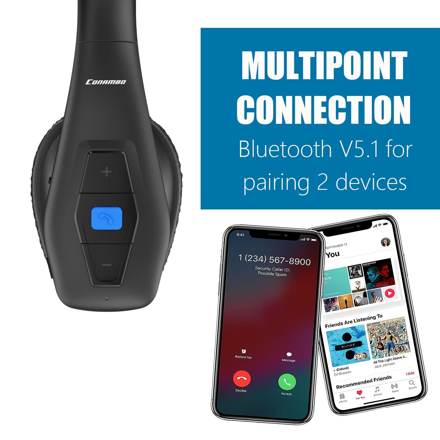 Conambo Trucker Bluetooth Headset – 60Hrs Worktime Trucker headset with CV