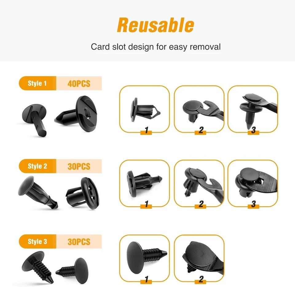 200Pcs Car Push Fender Clips Retainer Fasteners Bumper Rivet Assortment Kit