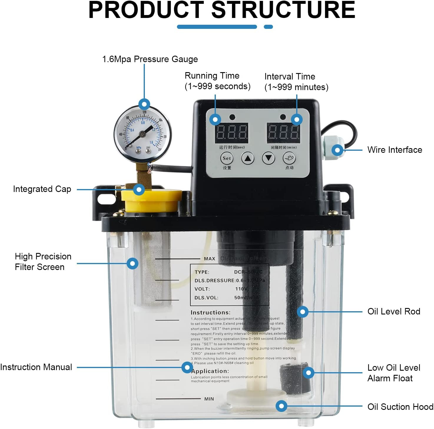 110V CNC Electromagnetic Lubricant Pump Auto Digital Lubricating Oil Pump 1L New