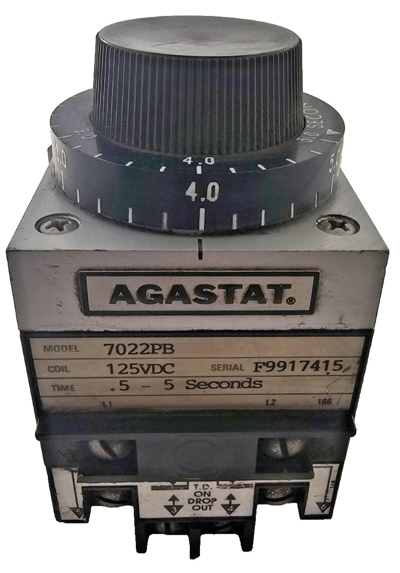 Agastat 7022PB Timing Relay 0.5-5 Seconds 125VDC DPDT 10A -30°C to 75°C