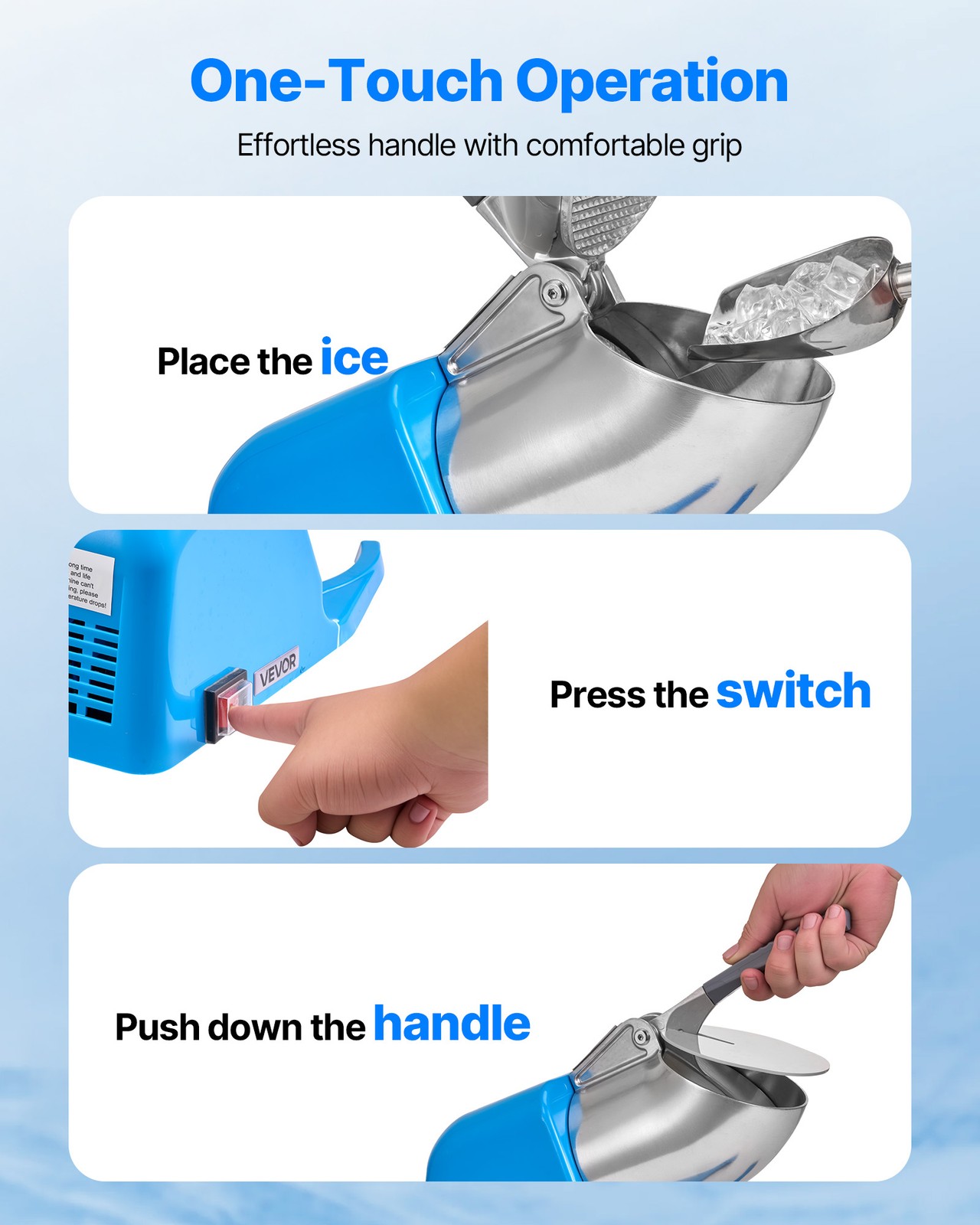 VEVOR Commercial Ice Crusher 286LBS/H Electric Snow Cone Maker Shaved Ice Blue