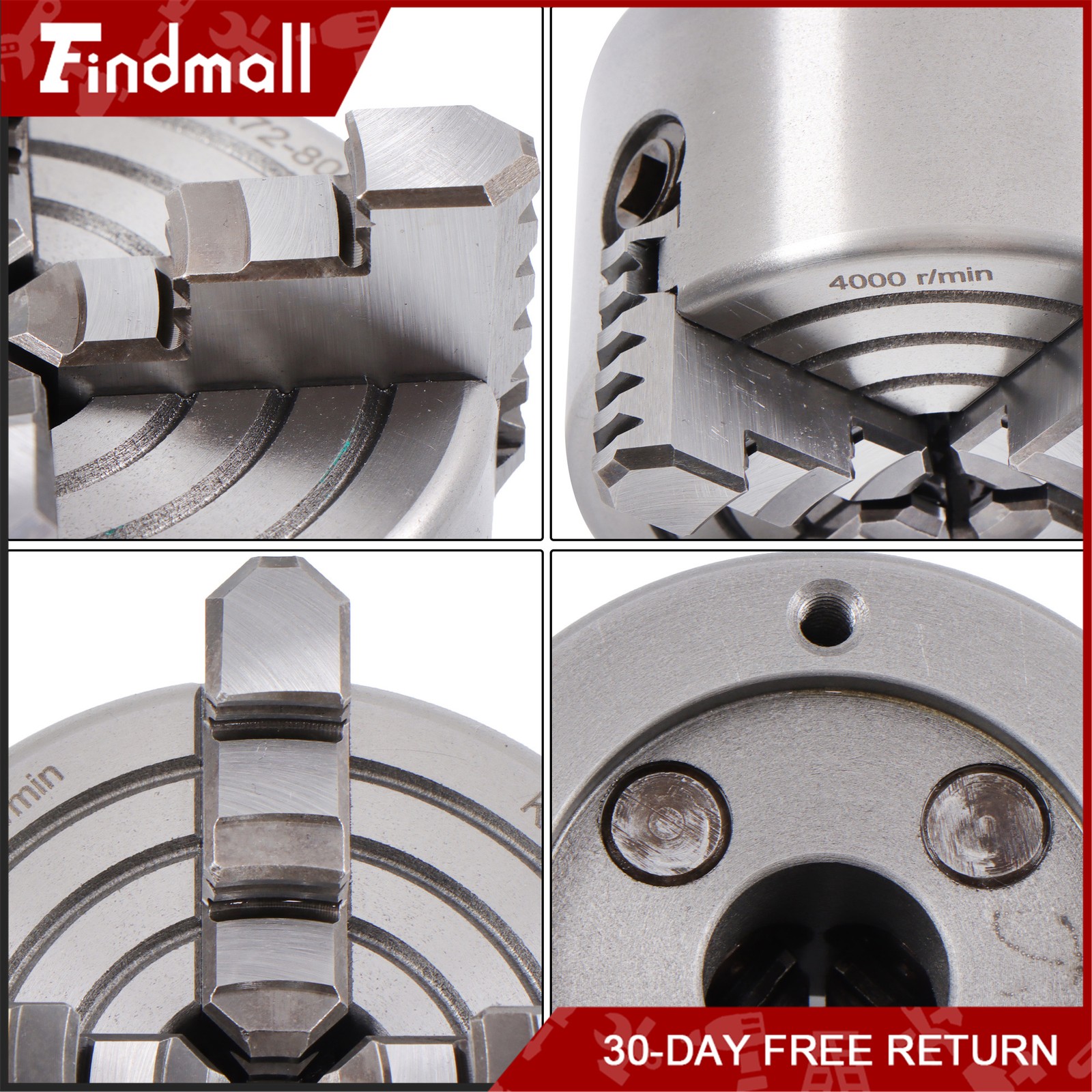 Findmall K72-80 4 Jaw Chuck 3″ 80mm Independent Metal Lathe Chuck