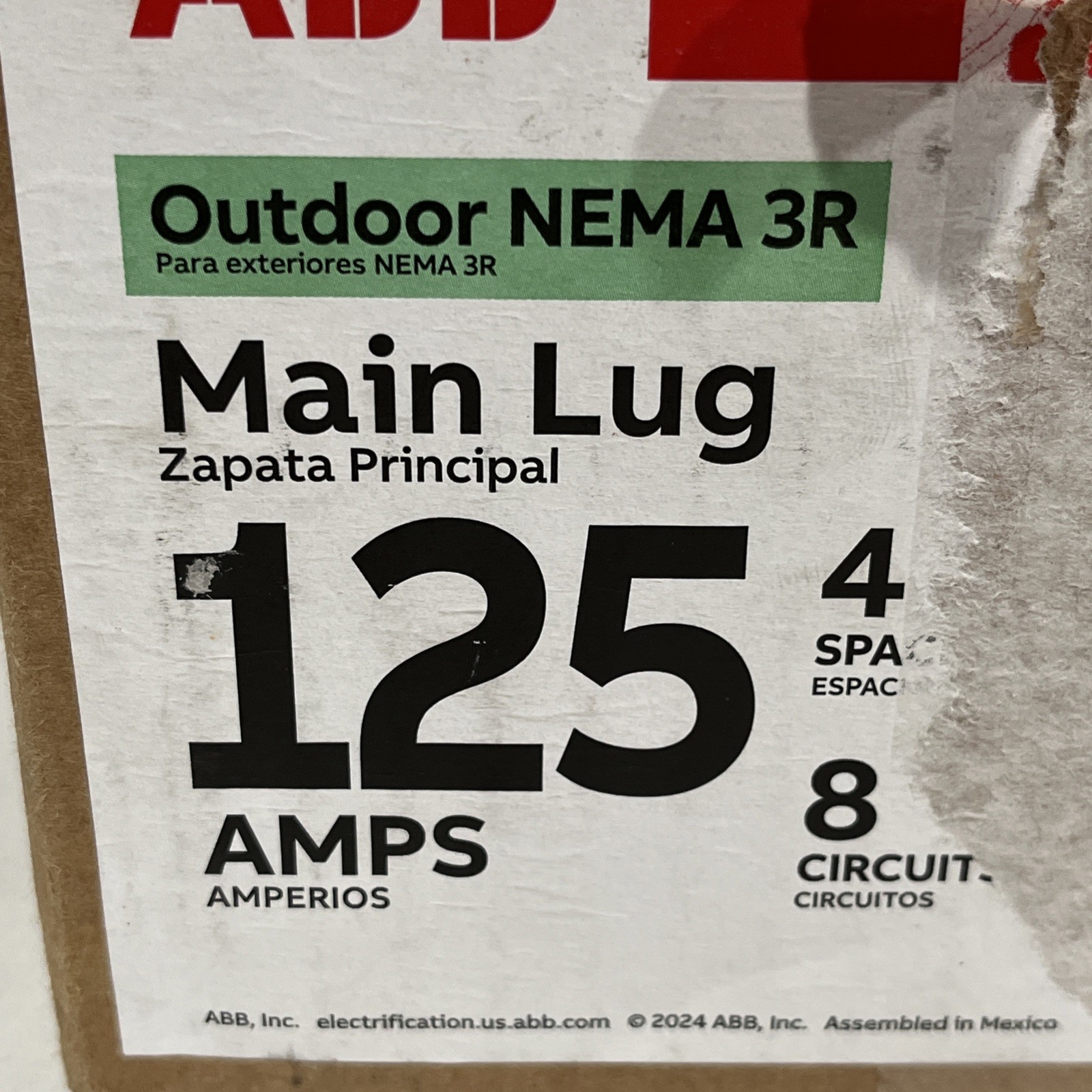 NEW!! ABB 125A 4/8 Main Lug Outdoor Non-Metallic Load Center – TPLQ412R