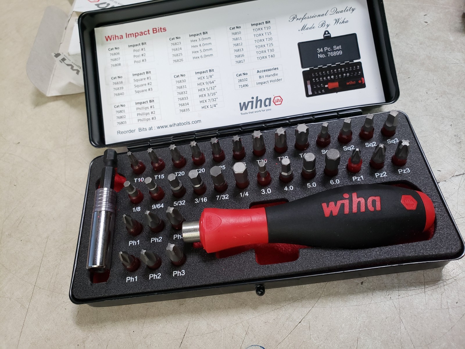 WIHA 76899 Impact Bit Set,34 pcs.,1/4″ Hex Shank 440A44
