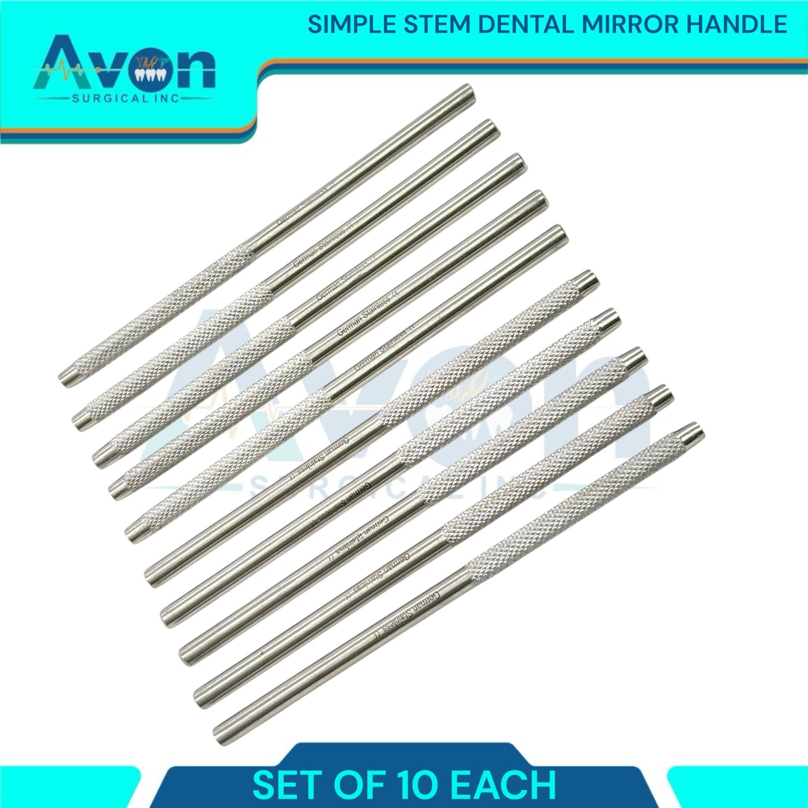 10pc Lot – Dental Oral Mouth Mirrors – Simple Stem – Knurled, for #4 & #5 Mirror
