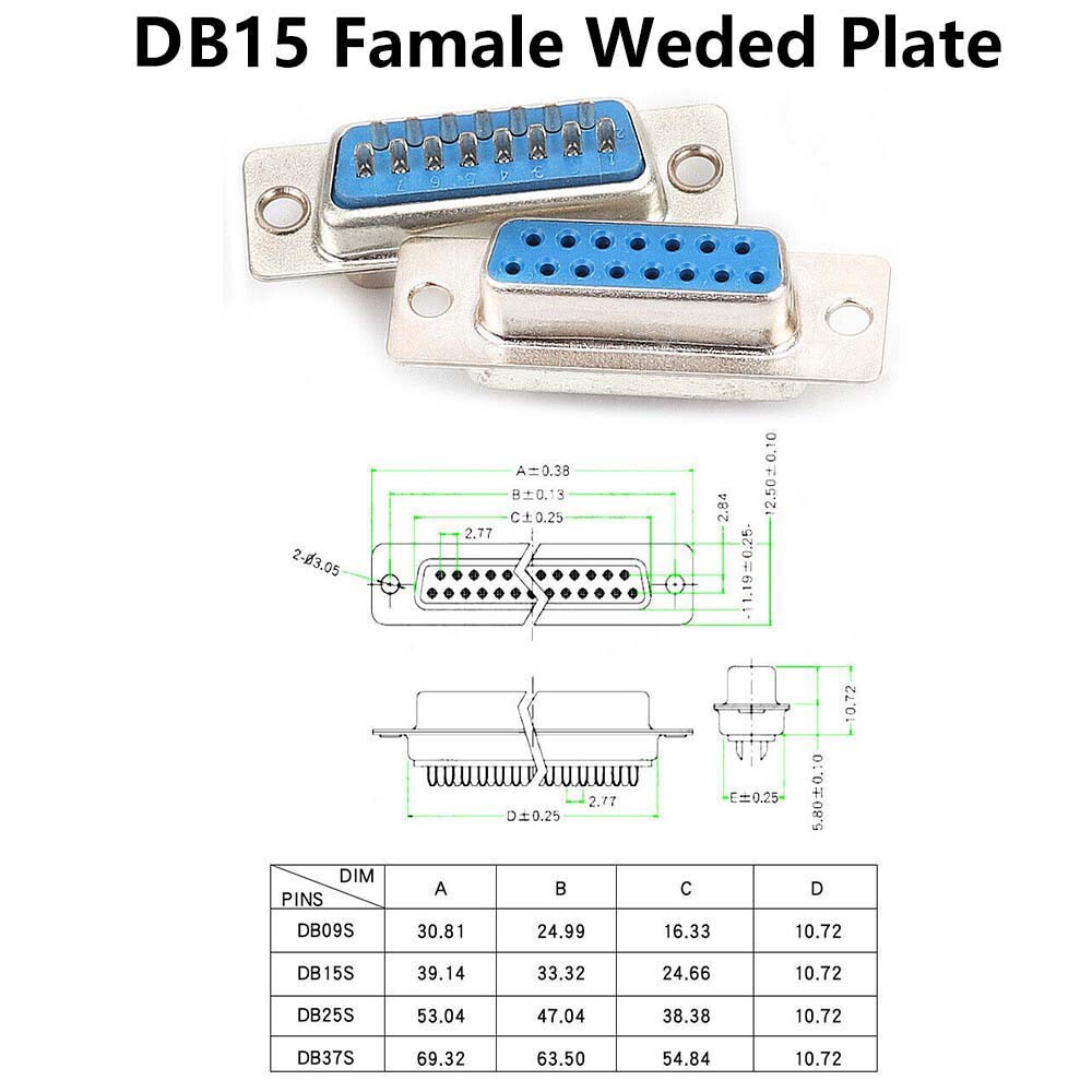 DB15/25/37 Pin D-Sub Female/Male Solder Type Connector + Metal/Plastic Shell