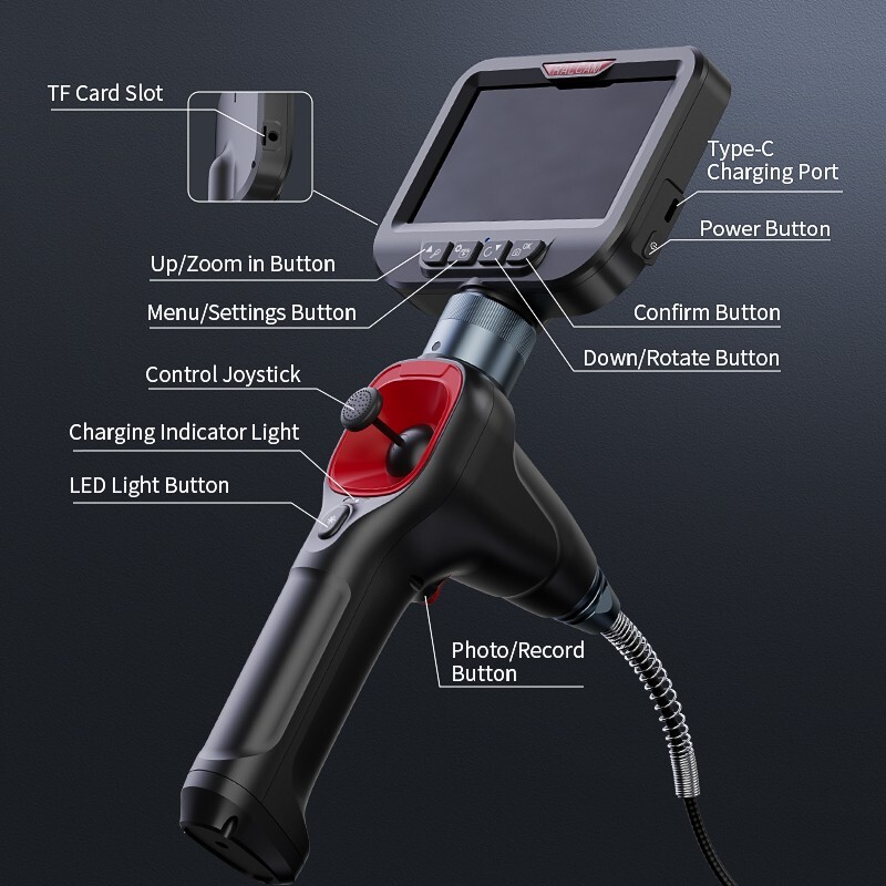 10ft/5ft Ralcam Articulating Borescope Camera 360° Joystick Endoscope Semi Rigid