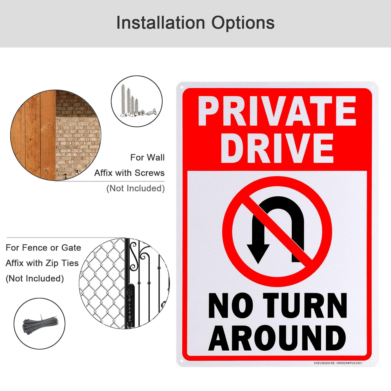 2 Pack Private Drive No Turn around Sign, 10″ X 14″ Driveway Signs No Turnaround