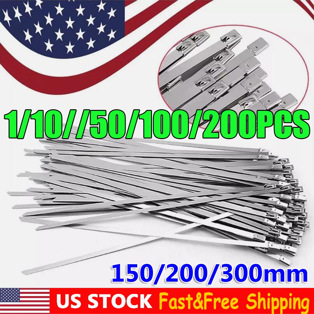 Stainless Steel Metal Zip Tie Strap Cable Exhaust Turbo Wrap Intake Lock ET