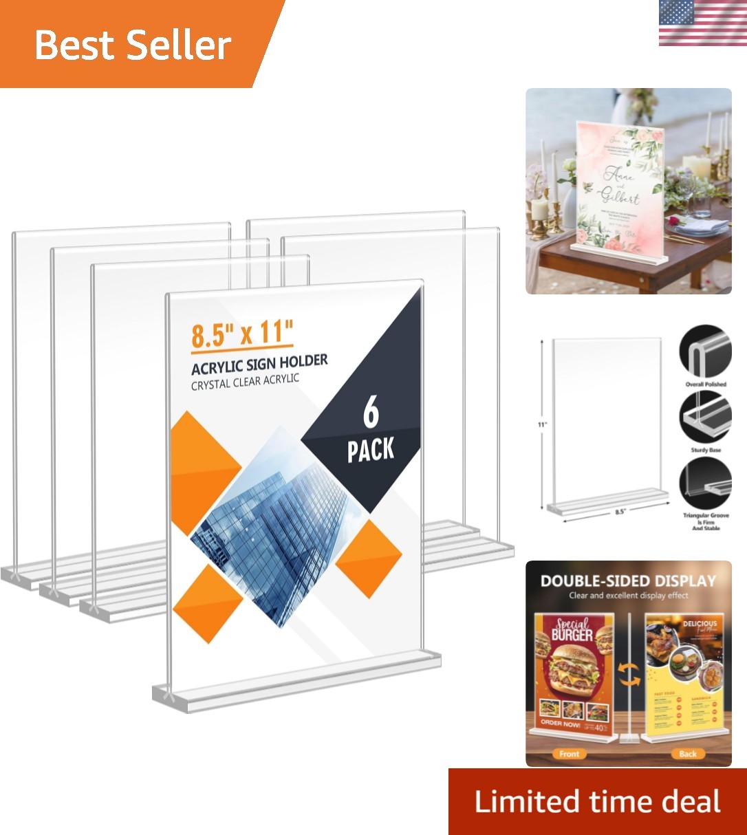 Acrylic Sign Holder 8.5 x 11, Double Sided Sign Holder Stand, Plastic 6 Pack …